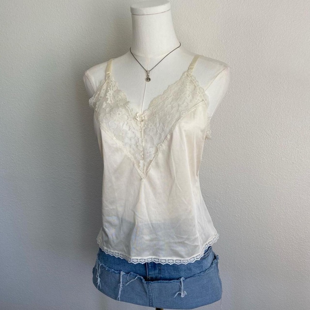 Vintage Bonnie Nuit Cream Lace Camisole Slip Top Delicate Coquette Ballet